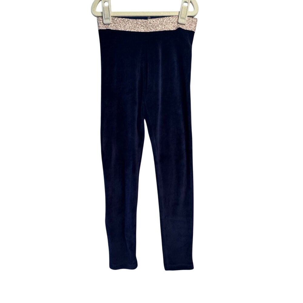 MINI BODEN Navy Velour Leggings Girls 7-8 Blue Velvet Sparkle Waist Girl Winter